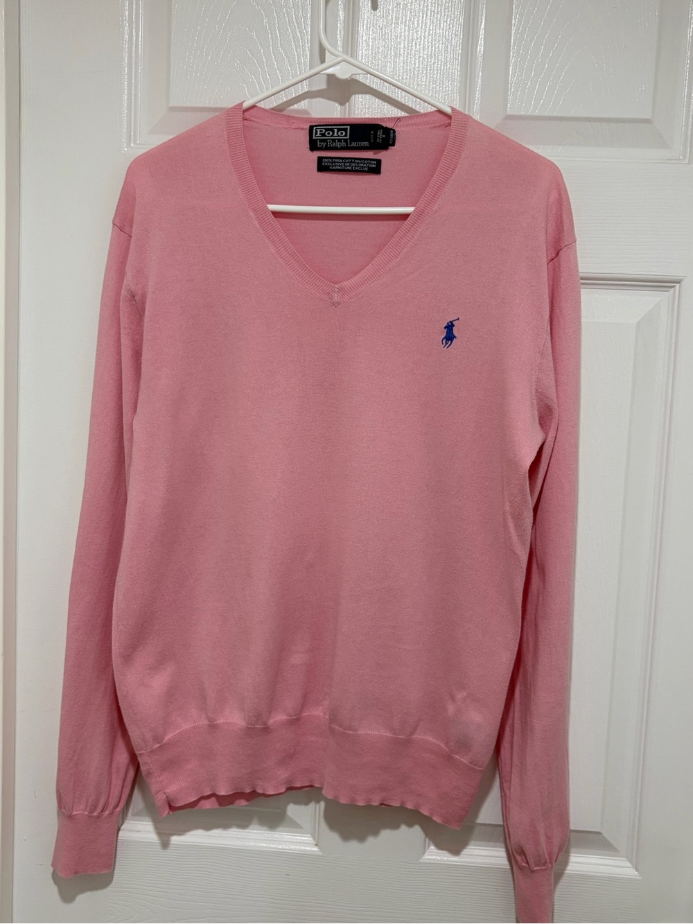 Women’s Polo Ralph Lauren 100% Prima Cotton V-Neck Pink Sweater 👚